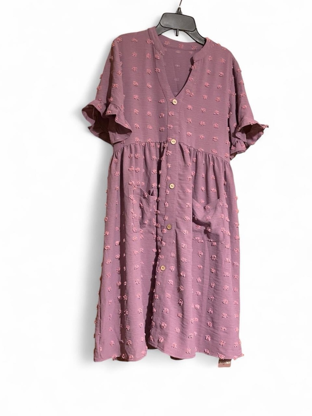 Mauve Button-Front Textured Cotton Dress